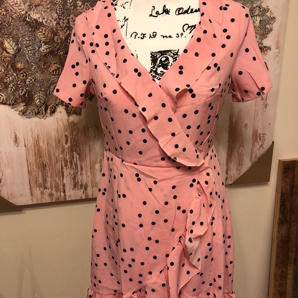 Polka dot dress women’s clothing pink Ruffle - Picture 2 of 2